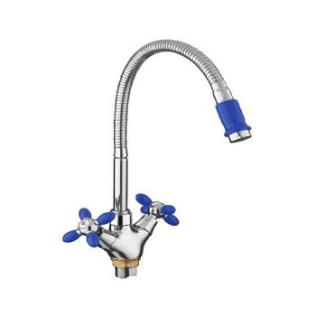 Смеситель для кухни с гибким изливом FASHUN A43127-11, хром/синий
