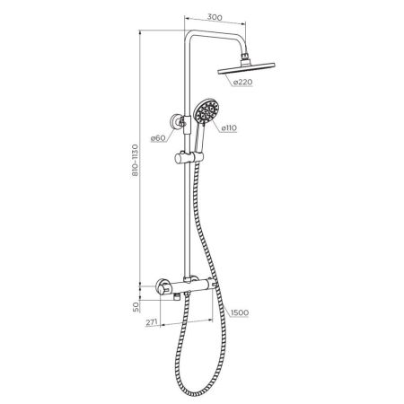 D0710522 Futura душевая система с ванно душевым ТМС смесителем, черный, артикул D0710522