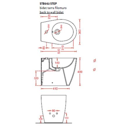 Artceram STEP  Биде напольное приставное 36х51 см, с креплениями,  цвет белый.