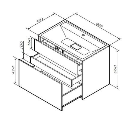 M50AFHX0803EGM Inspire V2.0, База под раковину, подвесная, 80 см, 3 ящика, push-to-open, элегантный