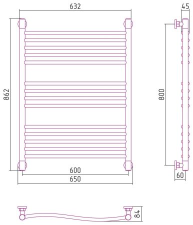 Полотенцесушитель водяной "ФЛЮИД+" 800х600 (БЕЛЫЙ), артикул 12-0222-8060