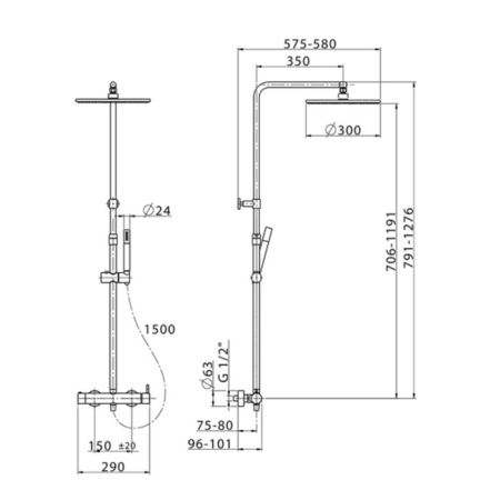 CISAL Slim Душевая стойка с верхним душем 300мм, ручной лейкой, цвет хром, артикул SM00403021