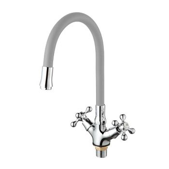 Смеситель для кухни с гибким изливом D-Lin D153810-2, хром/серый