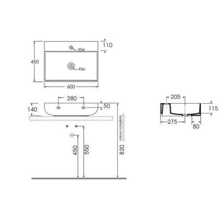 AZZURRA LEUCA Раковина накладная 60х45х14 см, с 1 отв. под смеситель, цвет белый