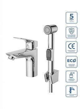 DUE Смеситель для раковины без донного клапана с гигиеническим душем, хром DUE-LVM/HGN-CRM-W0