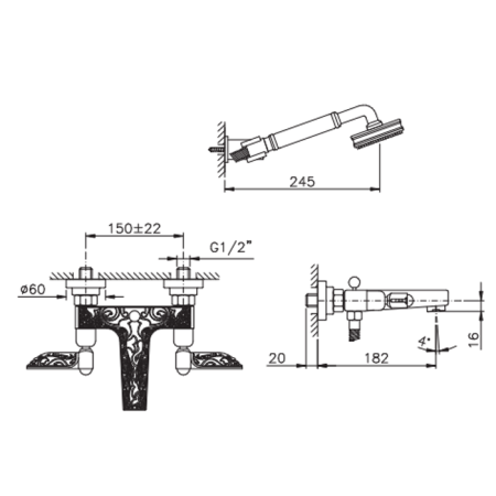 Nicolazzi Liberty Смеситель для ванны, настенный, цвет хром, артикул 1002CR16