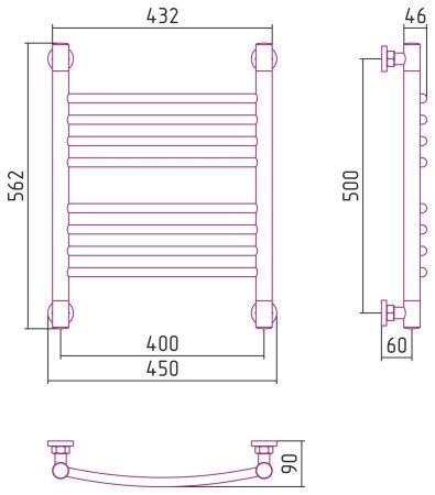 Полотенцесушитель водяной "Богема+" 500х400 (Без покрытия)