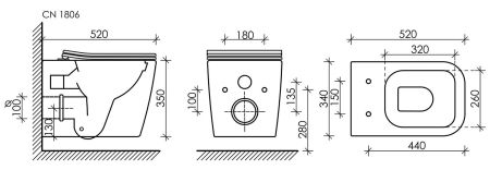 Подвесной унитаз Cubic Rimless CN1806, артикул CN1806