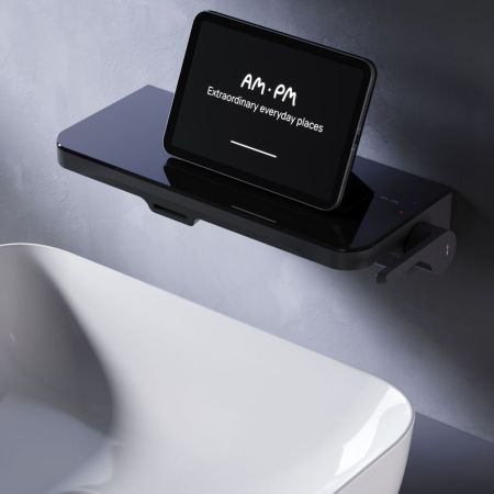 F8F72722 Func, встраиваемый смеситель на раковину с полкой и каскадным изливом, черный, артикул F8F72722