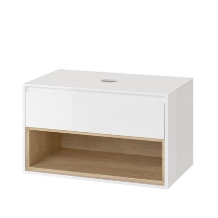 Тумба под накладную раковину EXCELLENT Tuto 80 см (белый/дуб), 1 ящик, артикул MLEX.0102.800.WHBL