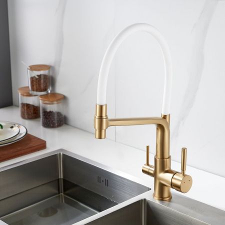 Смеситель для кухни с подключением фильтра воды Rose R658G, золотой сатин