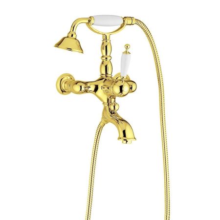 OXFORD Смеситель для ванны моноком. внешний, ручка белая, золото, артикул 19164