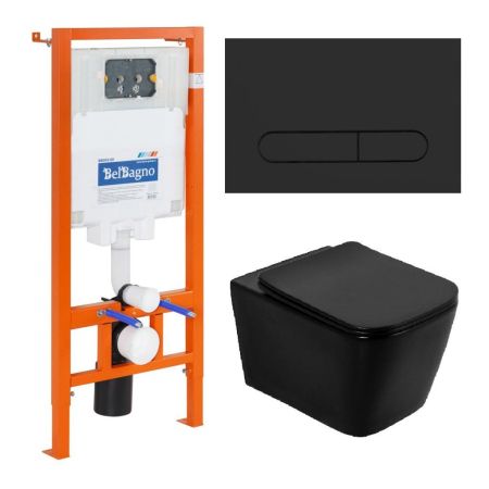 Комплект инсталляции BELBAGNO BB002-80 с унитазом ARDENTE-C и клавишей смыва, артикул BB3202CHR-MB/BB3202SC-MB/BB002-80/BB007-PR-NERO.M