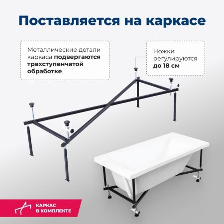 Акриловая ванна Aquanet Bright 155x70 (с каркасом), артикул 00239666