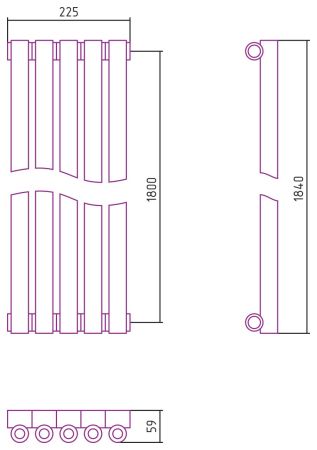 Отопительный радиатор ЭСТЕТ-0 н/ж 1800х225 / 5 сек (Без покрытия), артикул 00-0331-1805