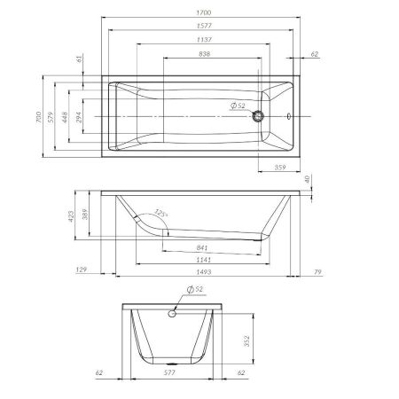 W93A-170-070W-R Gem  каркас для ванны 170х70 см