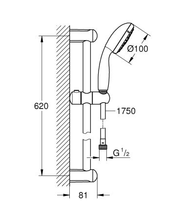Душевой гарнитур GROHE Tempesta New, 600 мм, 9,5 л/мин, хром (27644001), артикул 27644001