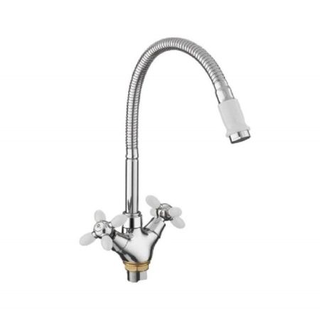 Смеситель для кухни с гибким изливом FASHUN A43127-8, хром/белый