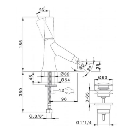 Смеситель для биде, Cisal, Vita, тип открывания воды-однорычажный, отверстия для монтажа-1, высота, мм-185, вынос излива, мм-96, цвет-Chrome, артикул VI00055421