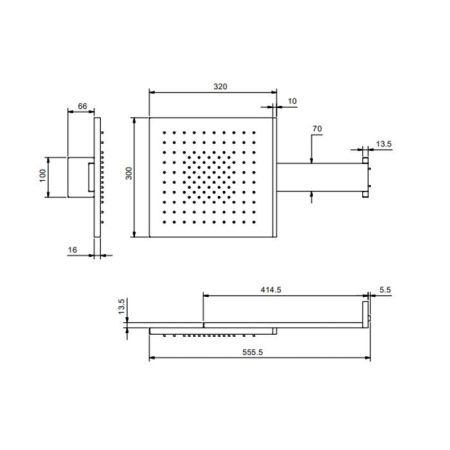 FANTINI ACQUAFIT Верхний душ 300х320 мм., с настенным держателем 414,5 мм., хромотерапия, внешняя часть, цвет черный матовый, артикул 79 13 K041B