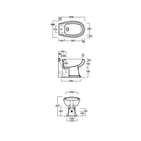 SIMAS Arcade Биде без ободка с 1 отв. под смеситель 36х57 см, цвет белый