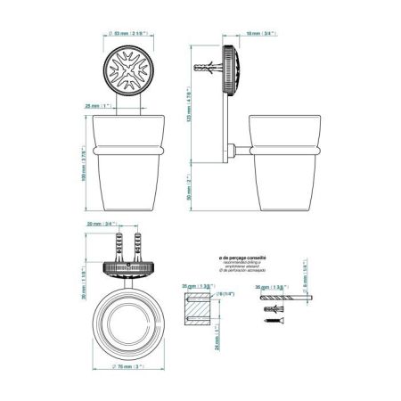 THG HIRONDELLES PLATINUM STAMPED Стакан стеклянный, подвесной, цвет Polished nickel