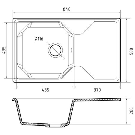 Кухонная мойка GranFest UNIQUE 840L, топаз, артикул U-840L топаз