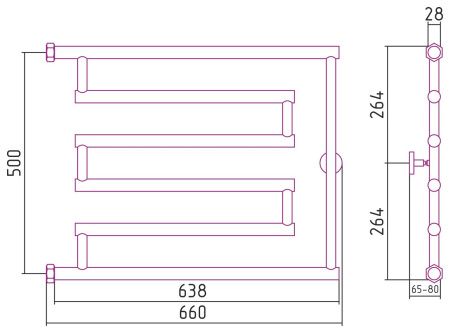 Полотенцесушитель водяной High-Tech model "L+" 500х650 (Сатин)
