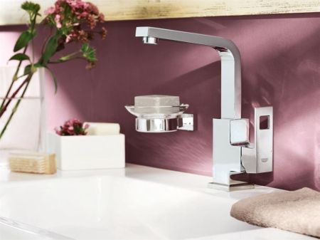 Смеситель для раковины GROHE Eurocube с донным клапаном и высоким изливом, хром (23135000), артикул 23135000