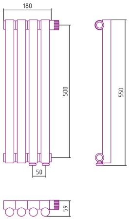 Отопительный радиатор ЭСТЕТ-1 н/ж EU50 правый 500х180 / 4 сек (Без покрытия), артикул 00-0311-5004