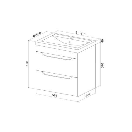 Тумба с умывальником, подвесная, 60 см, белый, Ray, IDDIS, RAY60W0i95K, артикул RAY60W0i95K