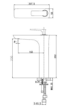 Смеситель для раковины высокий WONZON & WOGHAND SHARK, Хром (WW-481102-CR)