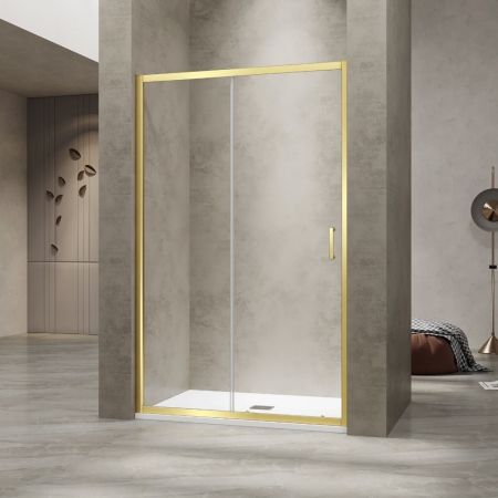 Душевая раздвижная дверь-купе в нишу PA-114Gb профиль золото браш (Прозрачное, 1700), артикул 030811417-16