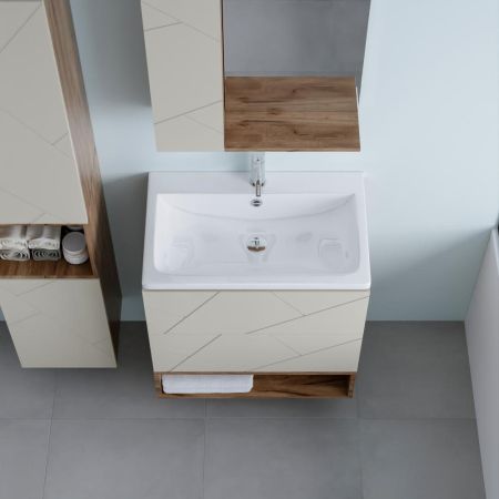 Комплект мебели для ванной Бриклаер КРИСТАЛЛ 70ZL, латте/дуб крафт табачный, артикул КРИСТАЛЛ 70ZL