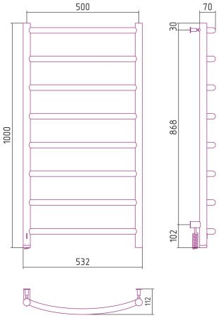 Полотенцесушитель, Сунержа, Галант 4.0, электрический, ширина, мм-532, высота, мм-1000, подключение-слева, нагревательный элемент-греющий кабель, мощность, Вт-147, материал-нержавеющая сталь, цвет-сталь