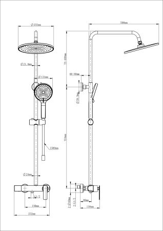 Душевая система WONZON & WOGHAND, Черный матовый (WW-B3517-MB), артикул WW-B3517-MB
