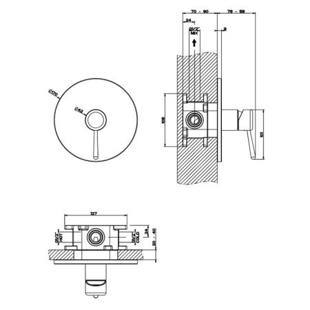 Gessi Goccia Встраиваемый однорычажный смеситель(внешние части), цвет: Gold CCP, артикул 44676#080