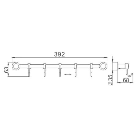 Планка с крючками для полотенец Haiba HB205-5, хром