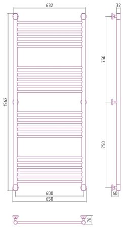 Полотенцесушитель водяной "Богема+" прямая 1500х600 (Золото), артикул 03-0220-1560