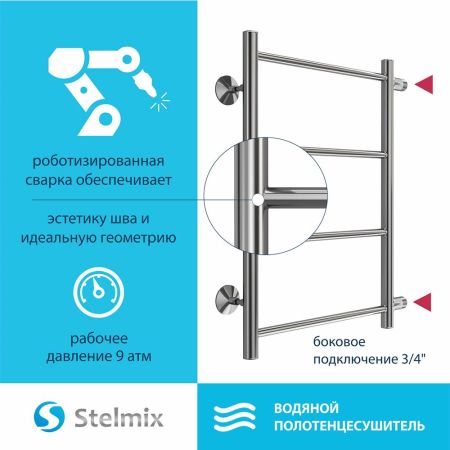 Полотенцесушитель водяной (боковое подключение) Stelmix 60x40 см, прямой, артикул 4670078543844