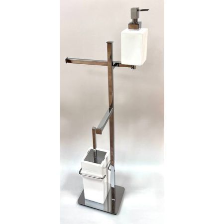 Stil Haus Urania, стойка: доз. + полотенцед. + бумагод. + ёрш кер., цвет ник. сатин - бел. керамика, артикул U21D(36-BI)
