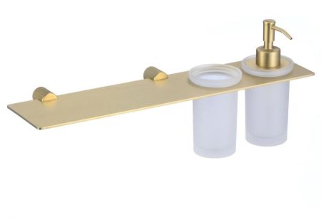 Дозатор для жидкого мыла и стакан с полочкой Savol S-002169C, матовое золото, артикул S-002169C