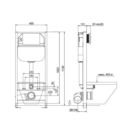 Инсталляция для подвесного унитаза Maretti AC11P4534, без клавиши, артикул AC11P4534