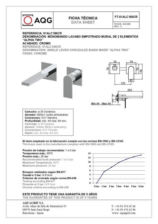 AQG Alpha Two, встраиваемый в стену однорычажный смеситель для раковины, цвет хром, артикул 01ALC180CR