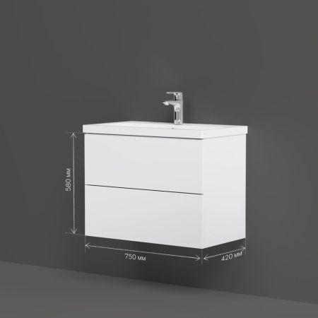 M90FHX07522WG GEM, База под раковину, подвесная, 75 см, 2 ящика push-to-open, цвет: белый, глянец, артикул M90FHX07522WG