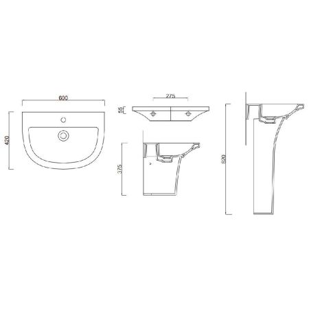 Умывальник GURAL Sole 60х42 подвесной, артикул SO12LVB01