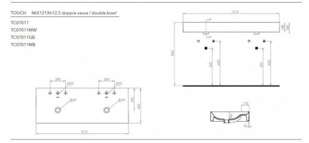 Керамическая раковина c двумя чашами TECLA TOUCH TC07011 120 см, артикул TC07011
