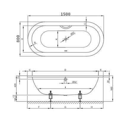 Опора для ванны, Bette, универсальная, комплект-2 штуки, артикул B23-1500