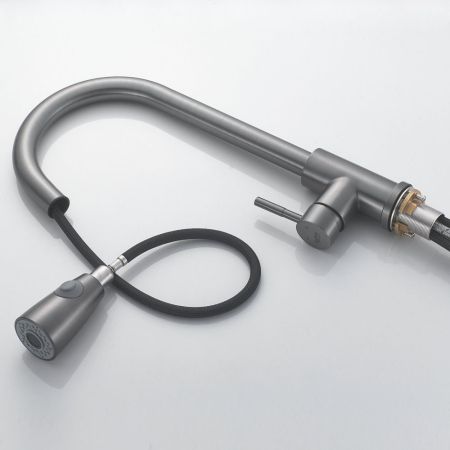 Смеситель для кухни с выдвижным изливом Raffine F213T, оружейная сталь