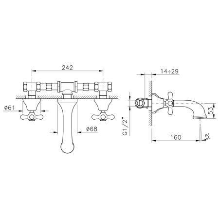 Nicolazzi Nuova Brenta Смеситель для раковины с 2мя ручками, настенный, излив: 160мм, цвет: хром, артикул 2577CR